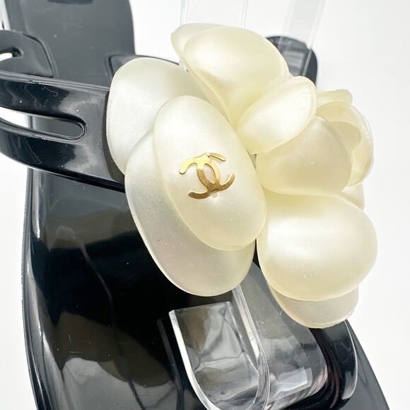 Chanel Camellia Flower Rubber PVC Thong Flip Flop Sandal Black 40 Flat Summer - Picture 7 of 10